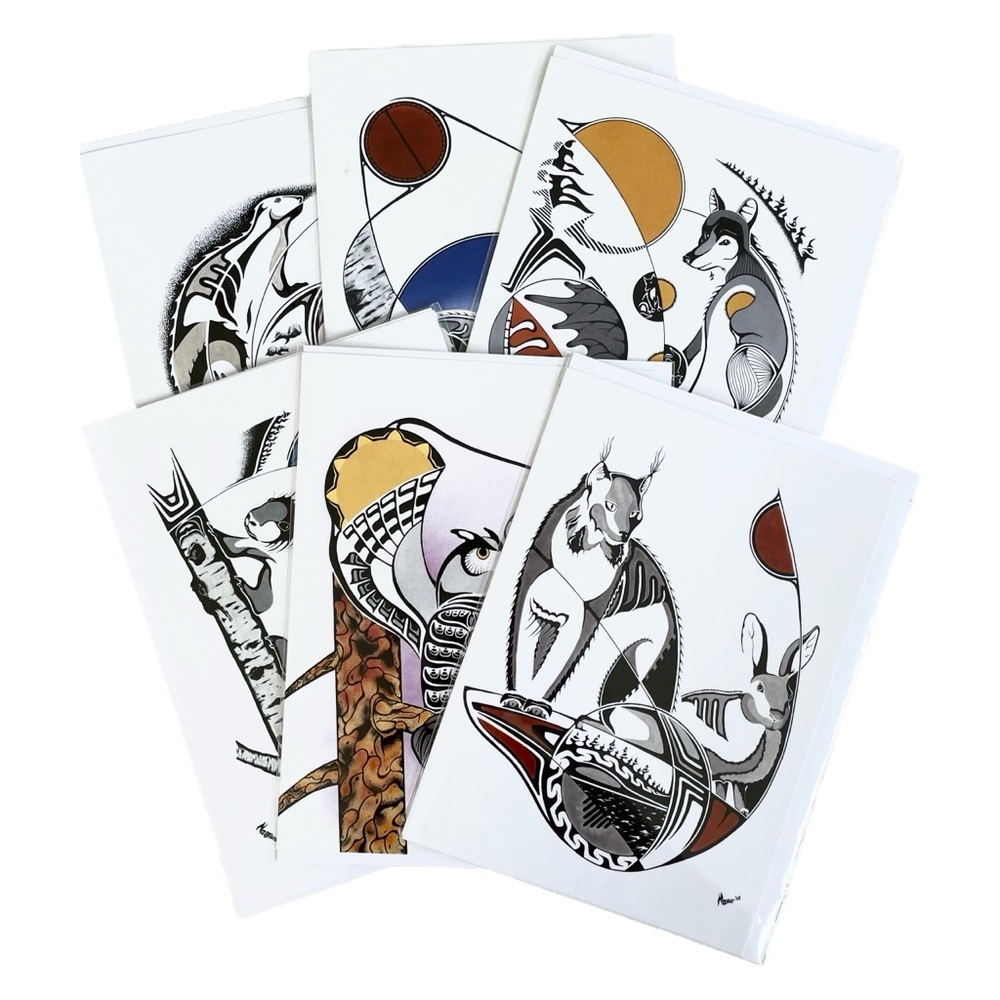 Set of 6 Art Cards by Indigenous Artist Mark Nadjiwan, Three Trees Art, 5”x7”